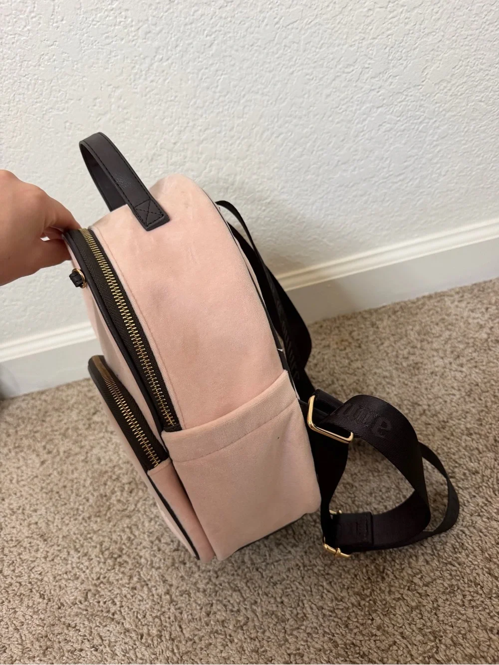 juicy couture velour mini backpack Amazon.com | Purse for Women, Logo Backpack with Front Zip Pocket, Top Handle & Adjustable Straps (Chocolate) inspired design Juicy Couture Pink Velour Mini
